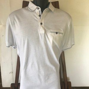 TED BAKER LONDON White Knit Tipped Button Welt Pocket Polo Shirt Size 5 NEW